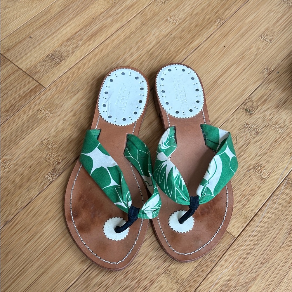 J. Crew Green Leaf Print Sandals